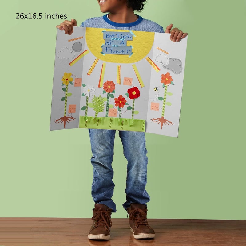 Rsgift 4 Pcs 26x16.5 inches Medium Trifold Poster Boards with Double Sided Tapes and Cardboard, Corrugated Display Boards, Professional Presentation Boards for School Project, Exhibitions - Image 4